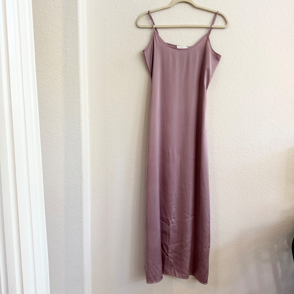 Zara Home Lingerie Collection Mauve Satin Maxi Slip Dress S/M Scoop Neck‎ Slim